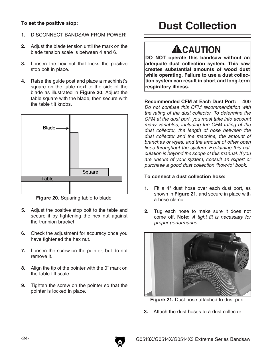 Dust collection | Grizzly G0514X3 User Manual | Page 26 / 76