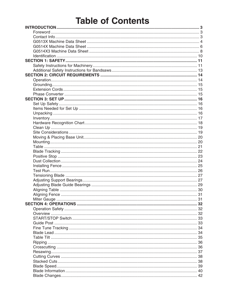 Grizzly G0514X3 User Manual | Page 3 / 76