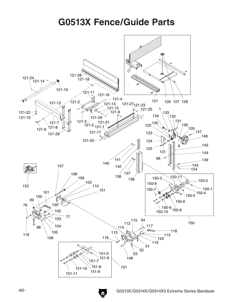 G0513x fence/guide parts | Grizzly G0514X3 User Manual | Page 62 / 76