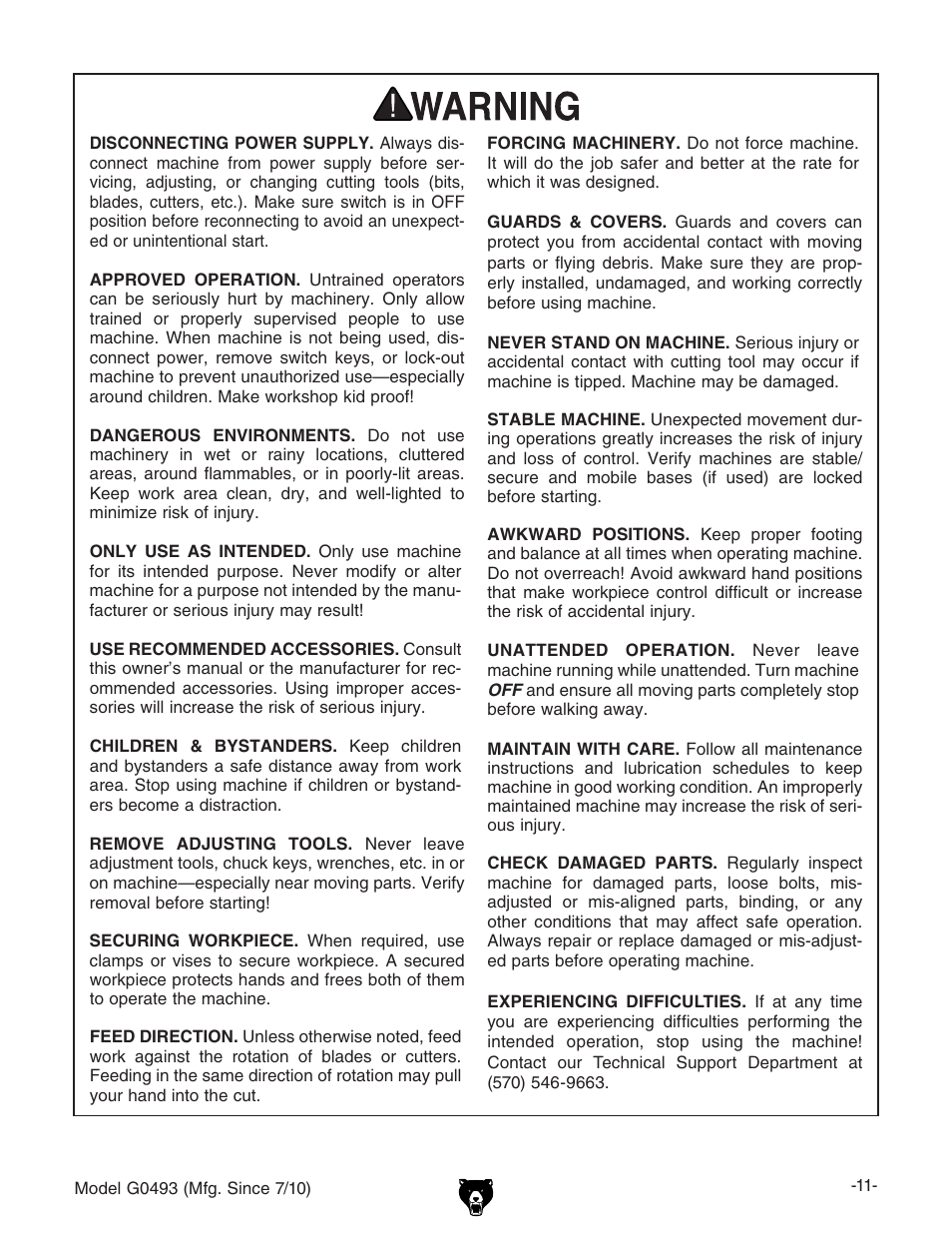 Grizzly G0493 User Manual | Page 13 / 104