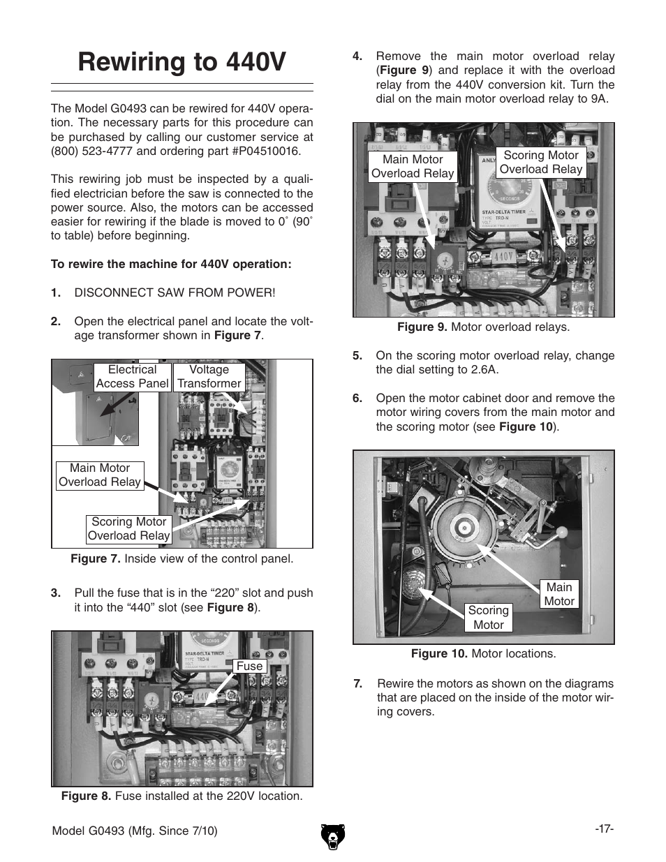 Rewiring to 440v | Grizzly G0493 User Manual | Page 19 / 104