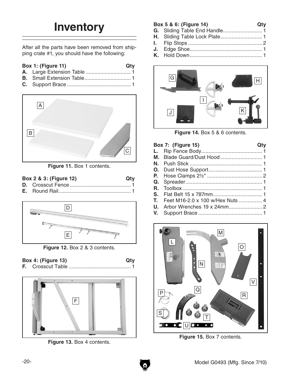 Inventory | Grizzly G0493 User Manual | Page 22 / 104