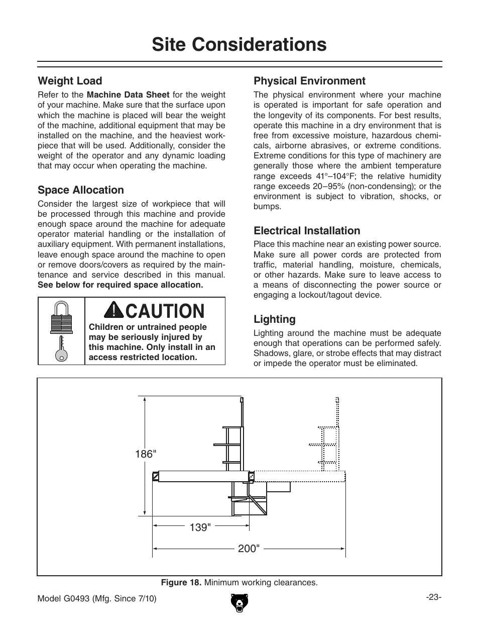 Site considerations | Grizzly G0493 User Manual | Page 25 / 104