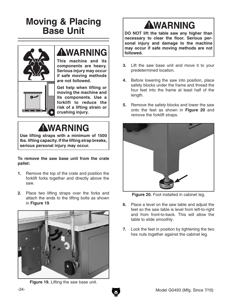 Moving & placing base unit | Grizzly G0493 User Manual | Page 26 / 104