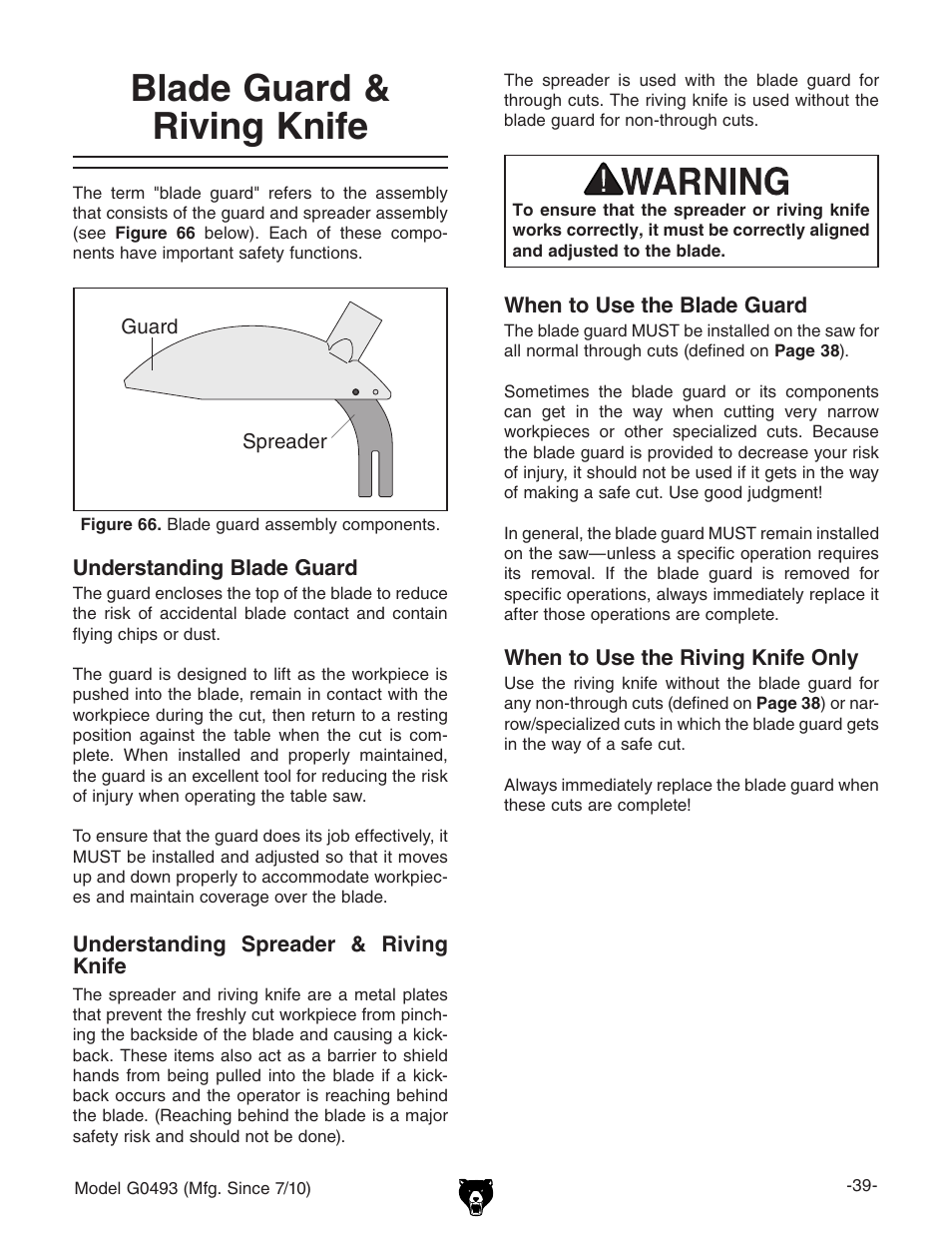 Blade guard & riving knife | Grizzly G0493 User Manual | Page 41 / 104