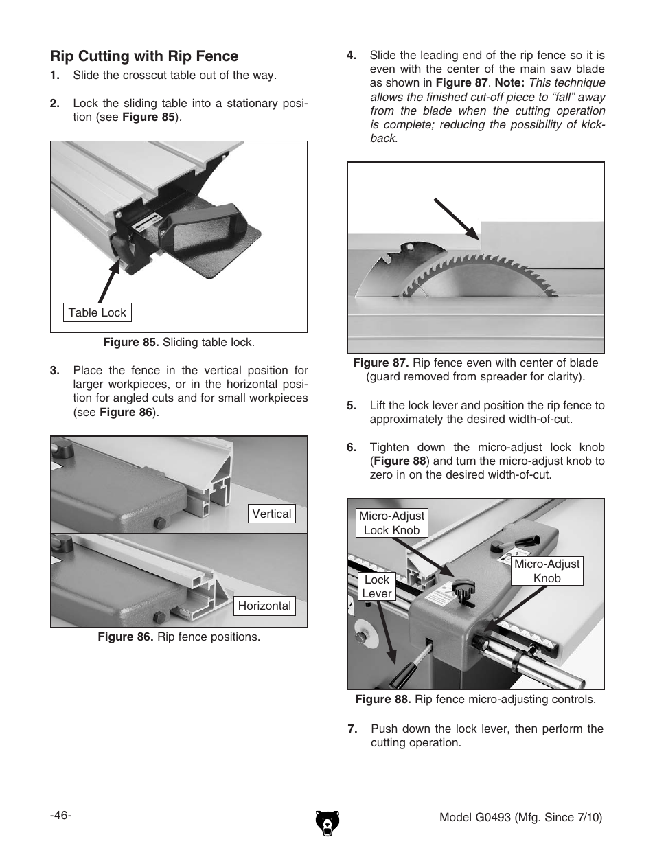 Rip cutting with rip fence | Grizzly G0493 User Manual | Page 48 / 104