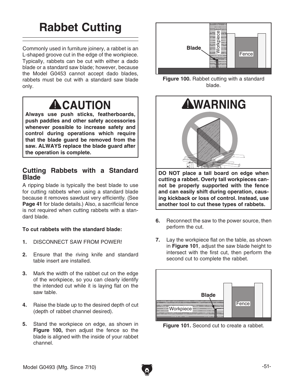 Rabbet cutting, Cutting rabbets with a standard blade | Grizzly G0493 User Manual | Page 53 / 104