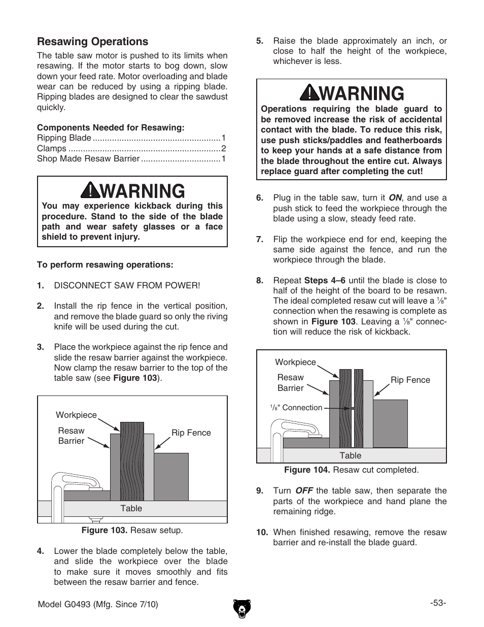 Resawing operations | Grizzly G0493 User Manual | Page 55 / 104