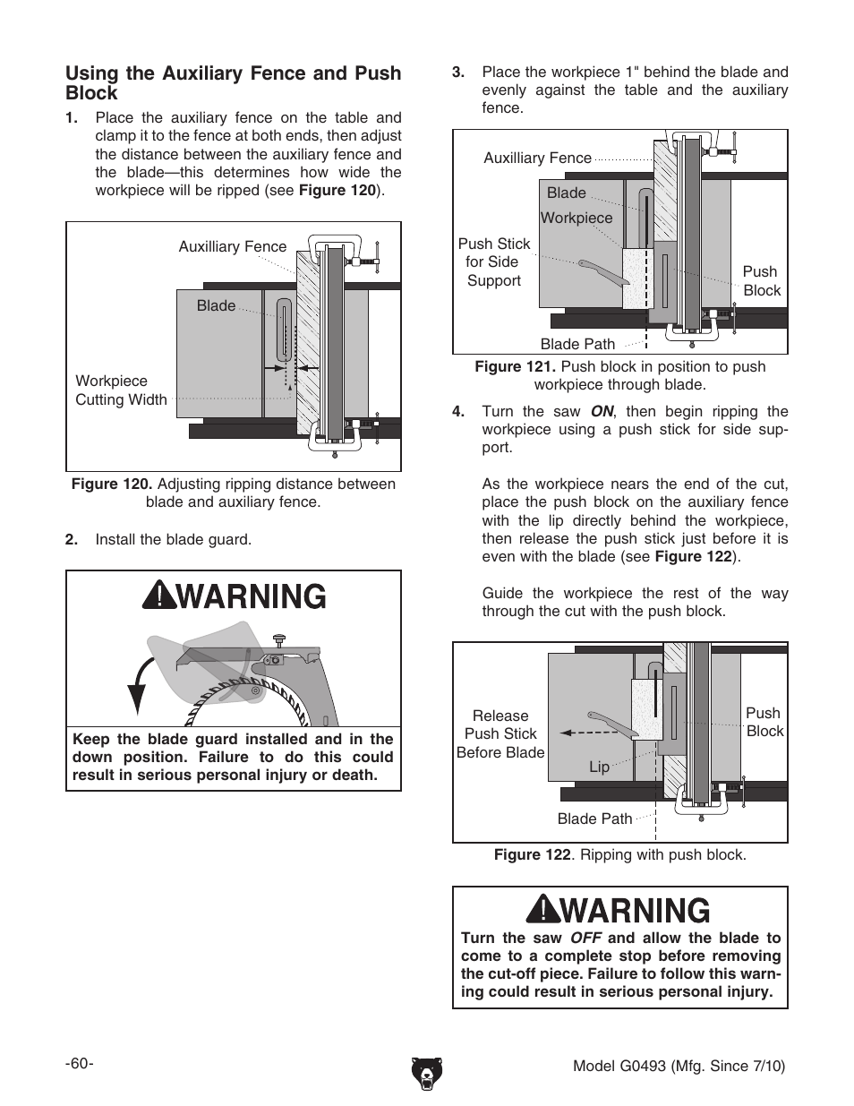 Using the auxiliary fence and push block | Grizzly G0493 User Manual | Page 62 / 104