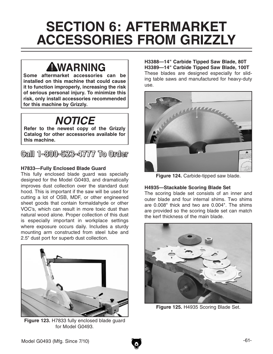 Section 6: aftermarket accessories, From grizzly, Notice | Grizzly G0493 User Manual | Page 63 / 104