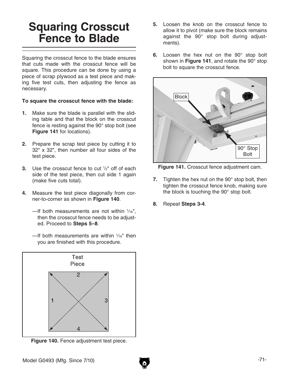 Squaring crosscut fence to blade | Grizzly G0493 User Manual | Page 73 / 104