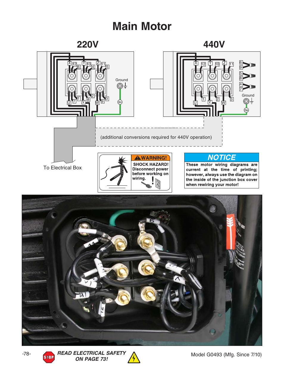 Main motor, 220v, 440v | Grizzly G0493 User Manual | Page 80 / 104