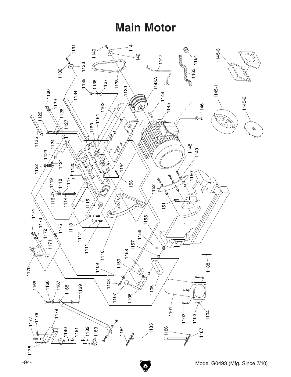 Main motor | Grizzly G0493 User Manual | Page 96 / 104