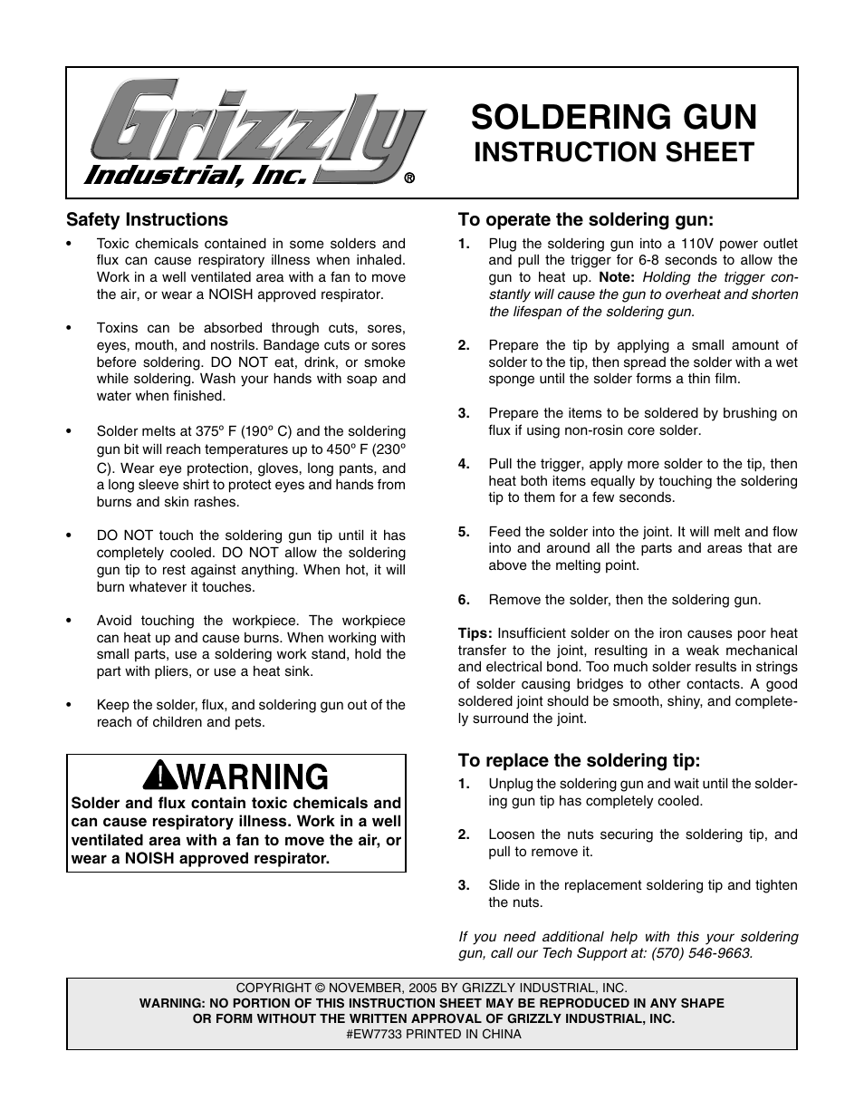 Grizzly EW7733 User Manual | 1 page