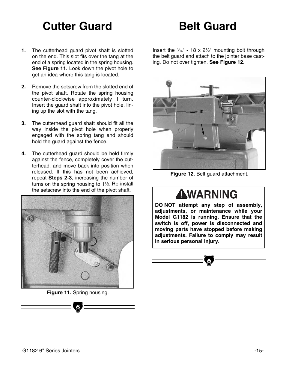 Cutter guard belt guard | Grizzly Heavy-Duty Jointer G1182HW User Manual | Page 17 / 44