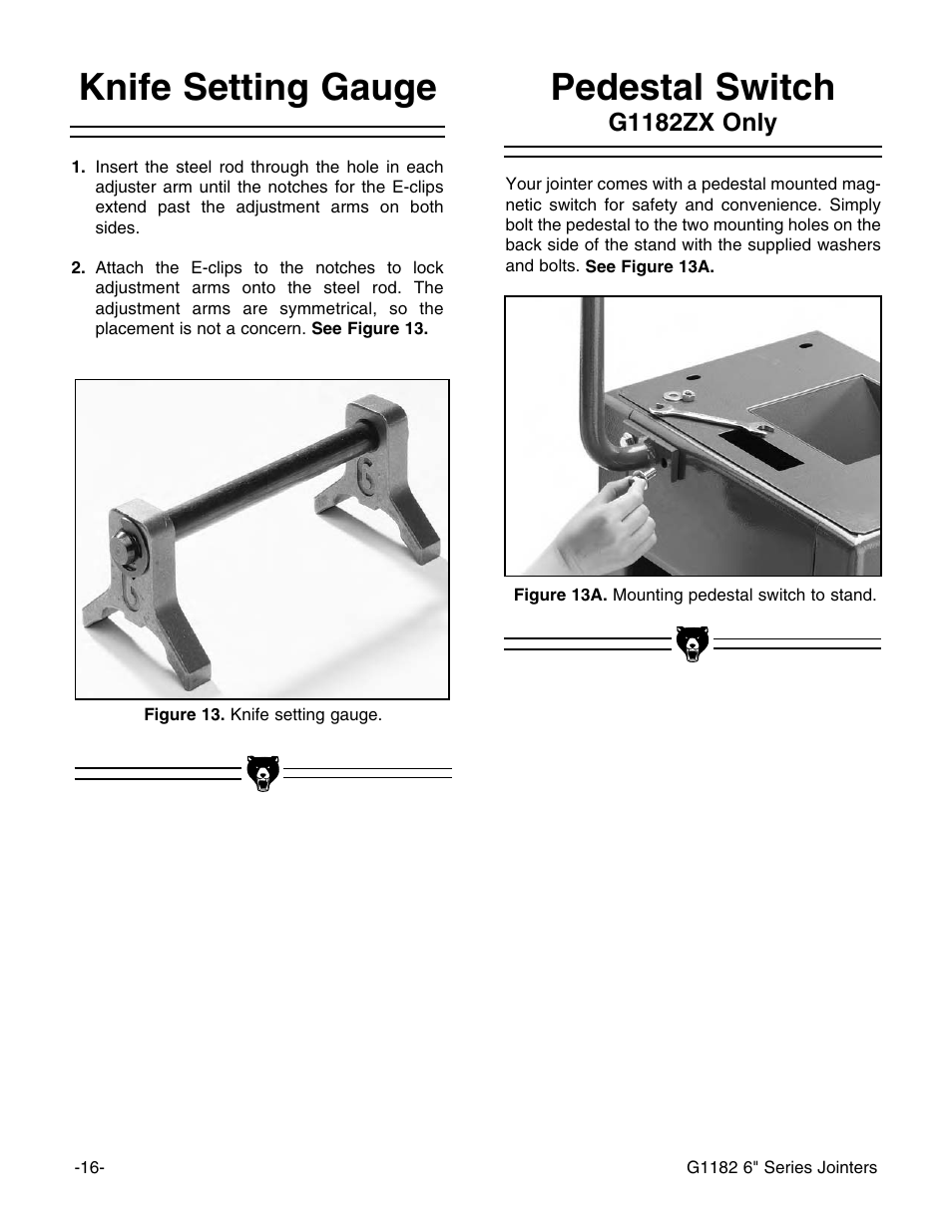 Knife setting gauge pedestal switch, G1182zx only | Grizzly Heavy-Duty Jointer G1182HW User Manual | Page 18 / 44