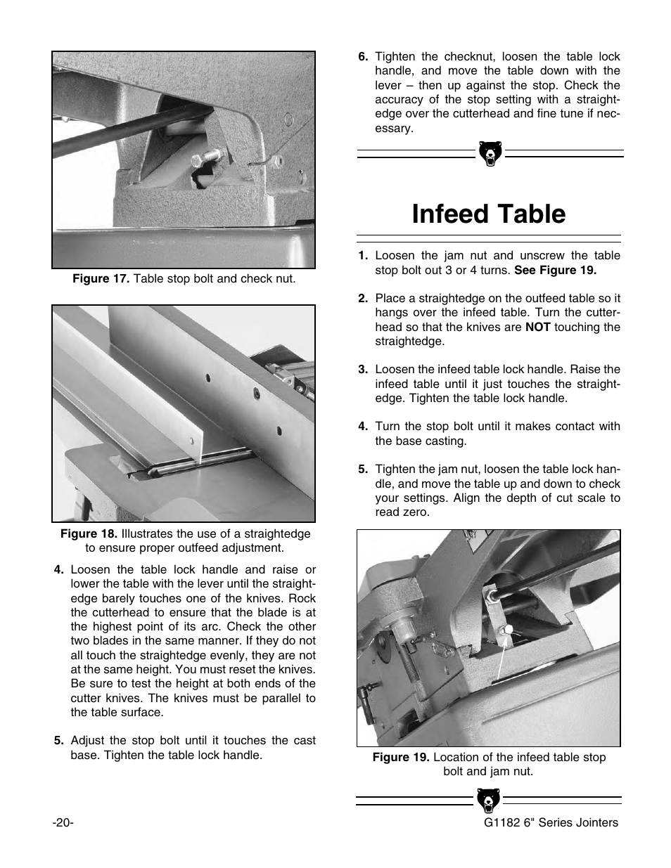 Infeed table | Grizzly Heavy-Duty Jointer G1182HW User Manual | Page 22 / 44