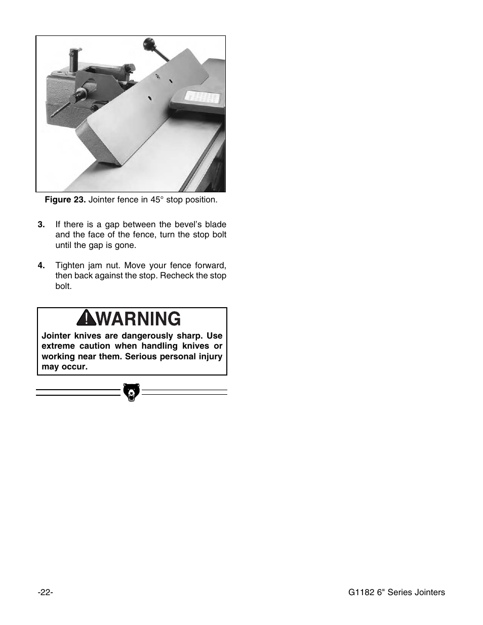 Grizzly Heavy-Duty Jointer G1182HW User Manual | Page 24 / 44