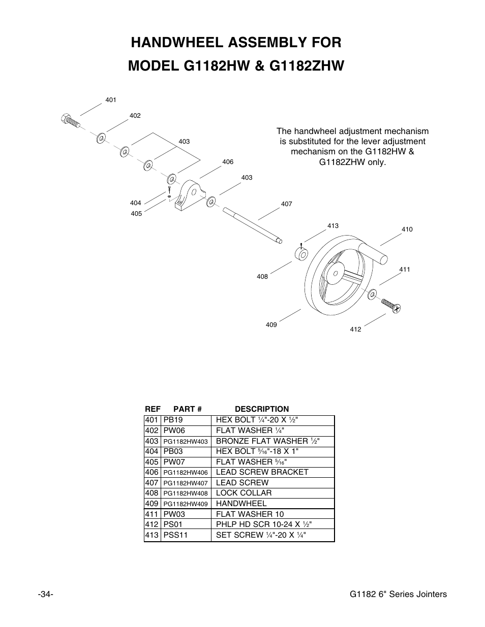 Grizzly Heavy-Duty Jointer G1182HW User Manual | Page 36 / 44