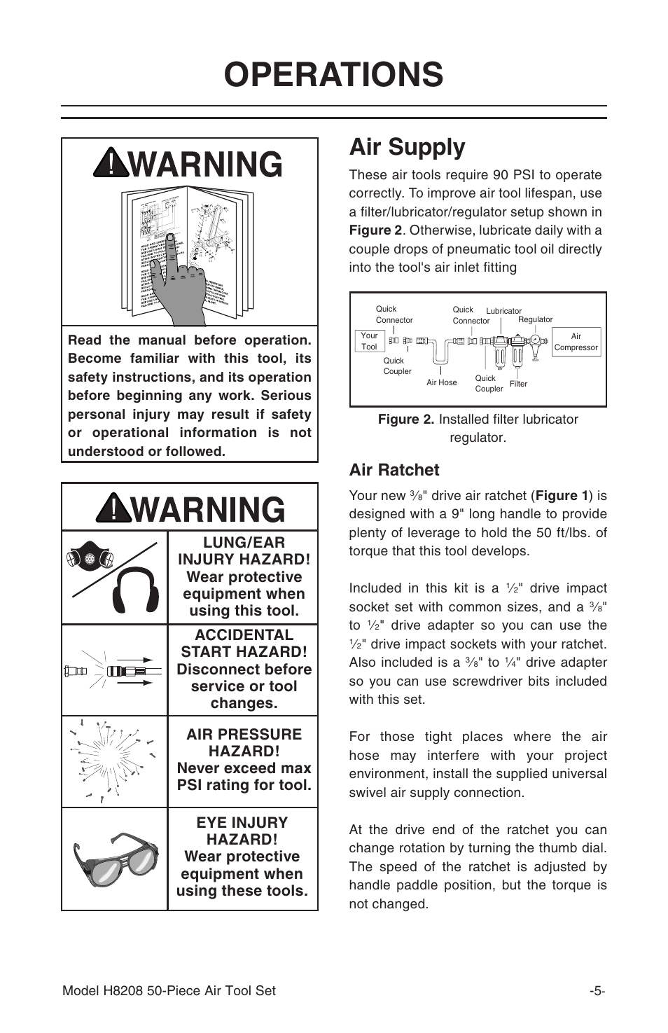 Operations, Air supply, Air ratchet | Grizzly H8208 User Manual | Page 7 / 14