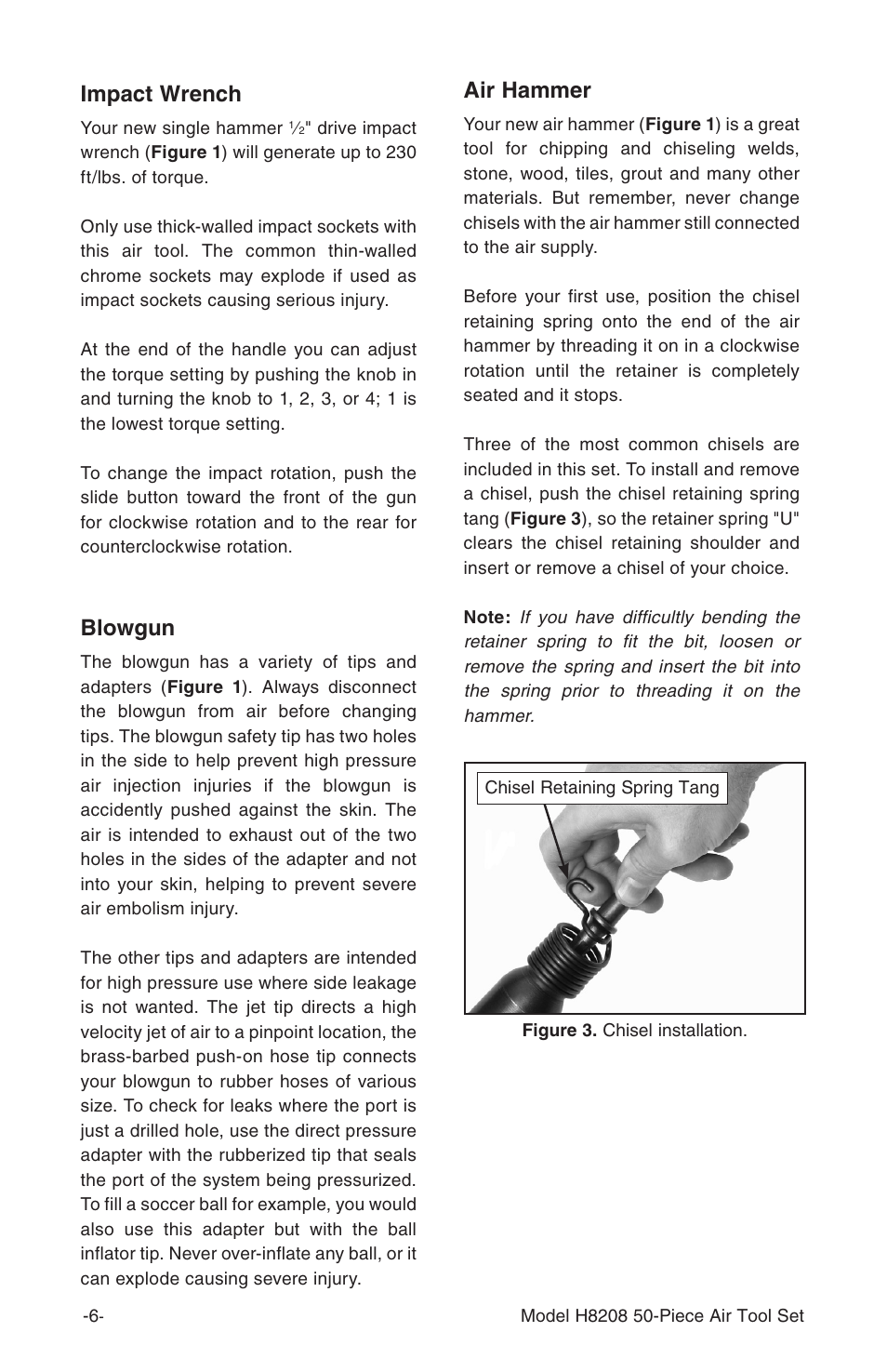 Impact wrench, Air hammer, Blowgun | Grizzly H8208 User Manual | Page 8 / 14