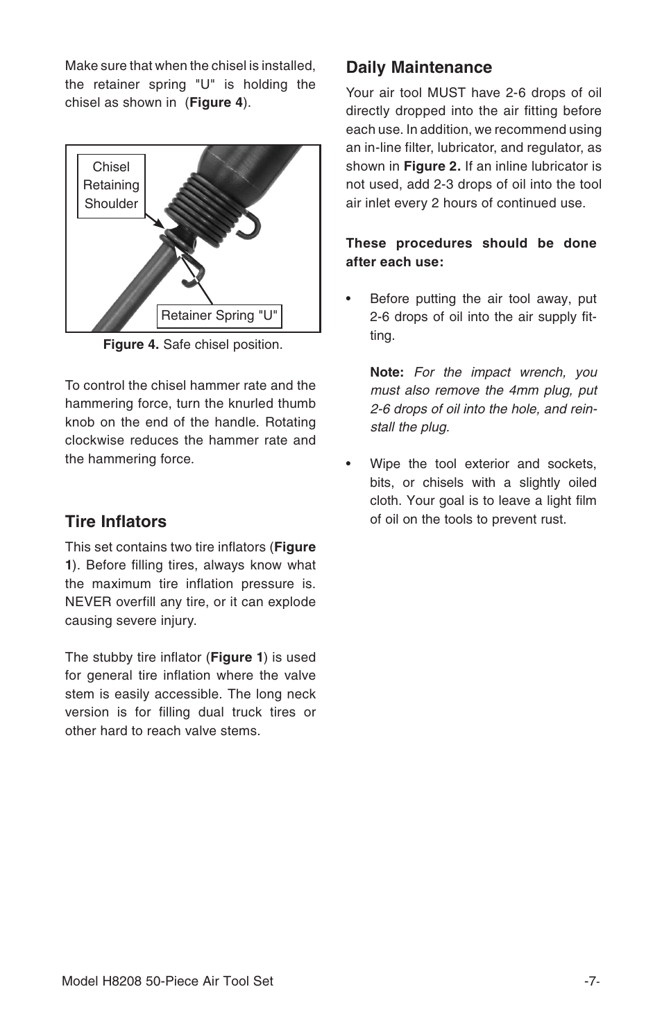 Daily maintenance, Tire inflators | Grizzly H8208 User Manual | Page 9 / 14