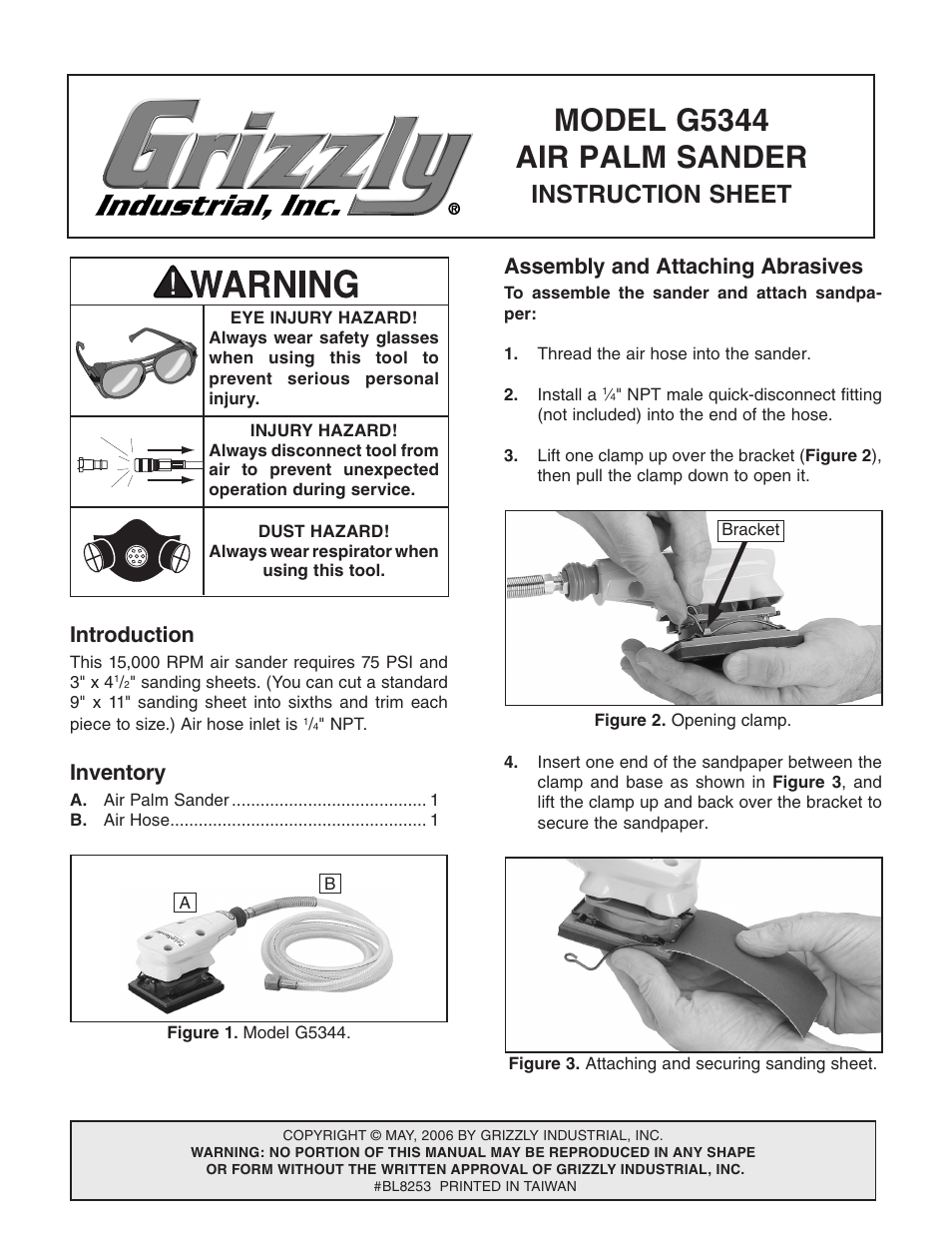 Grizzly Air Palm Sander g5344 User Manual | 4 pages