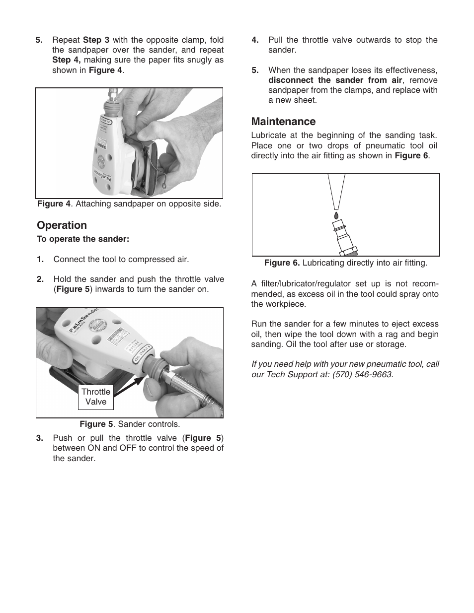 Operation, Maintenance | Grizzly Air Palm Sander g5344 User Manual | Page 2 / 4