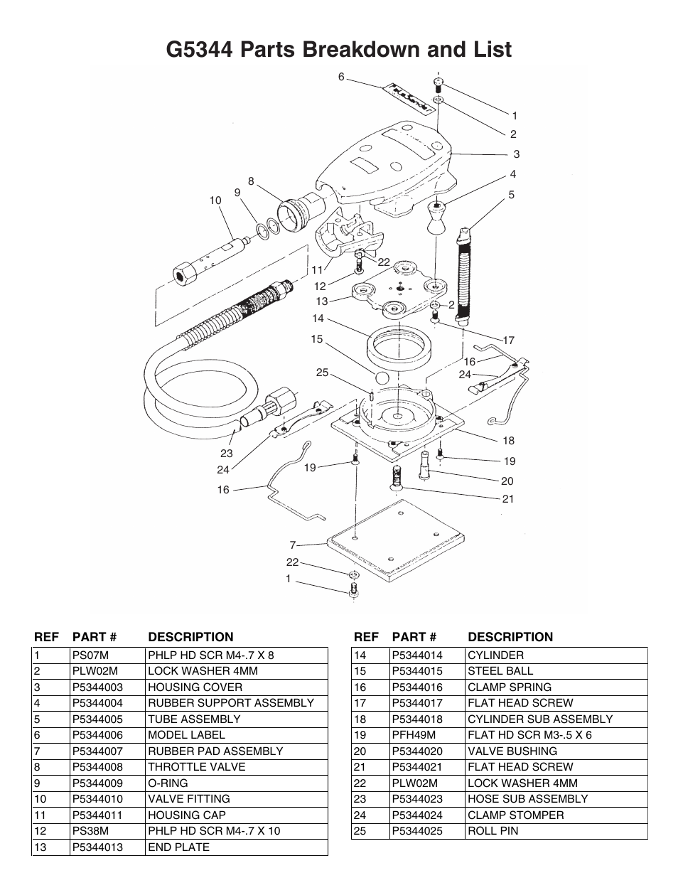 G5344 parts breakdown and list | Grizzly Air Palm Sander g5344 User Manual | Page 3 / 4