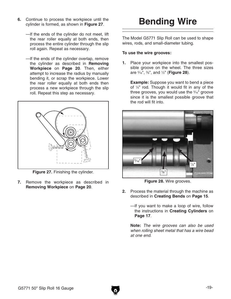 Bending wire | Grizzly Slip Roll 16 Gauge G5771 User Manual | Page 21 / 32