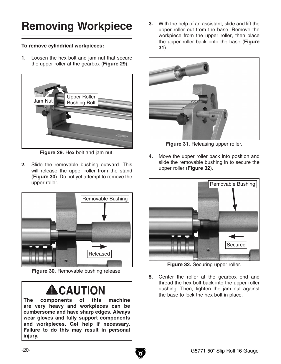 Removing workpiece | Grizzly Slip Roll 16 Gauge G5771 User Manual | Page 22 / 32