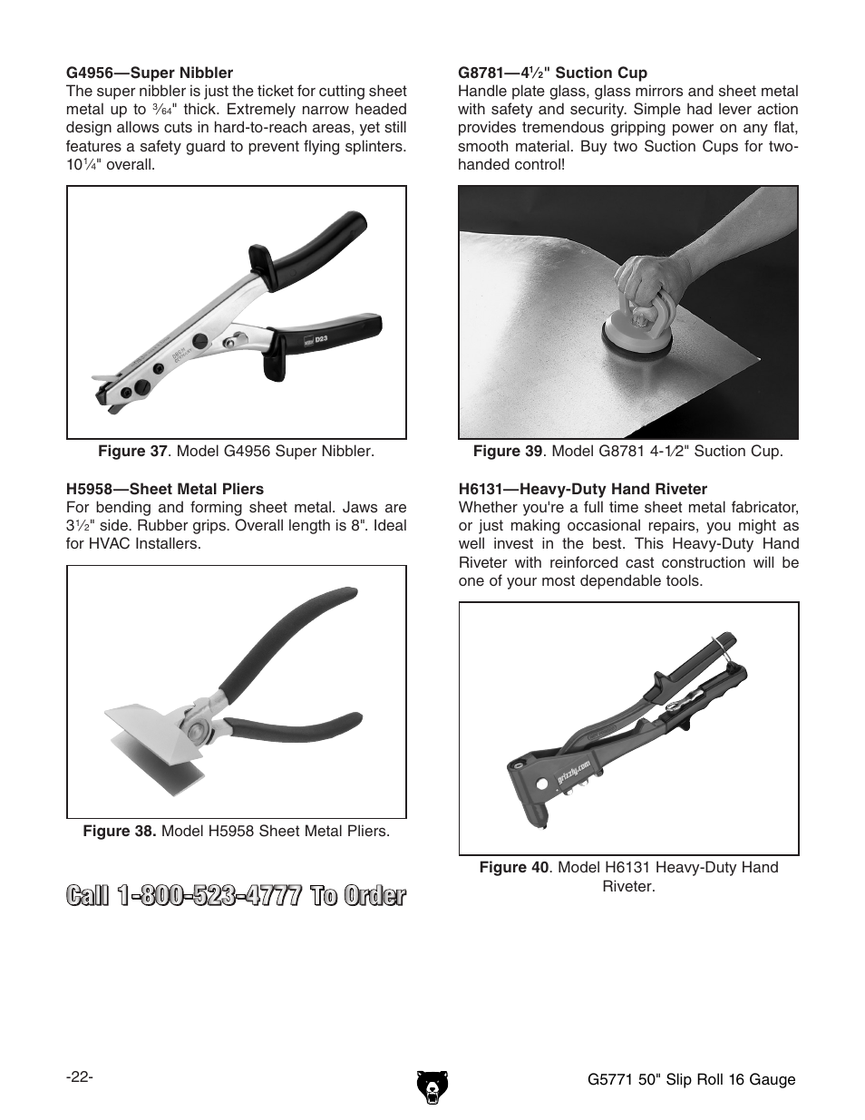 Grizzly Slip Roll 16 Gauge G5771 User Manual | Page 24 / 32