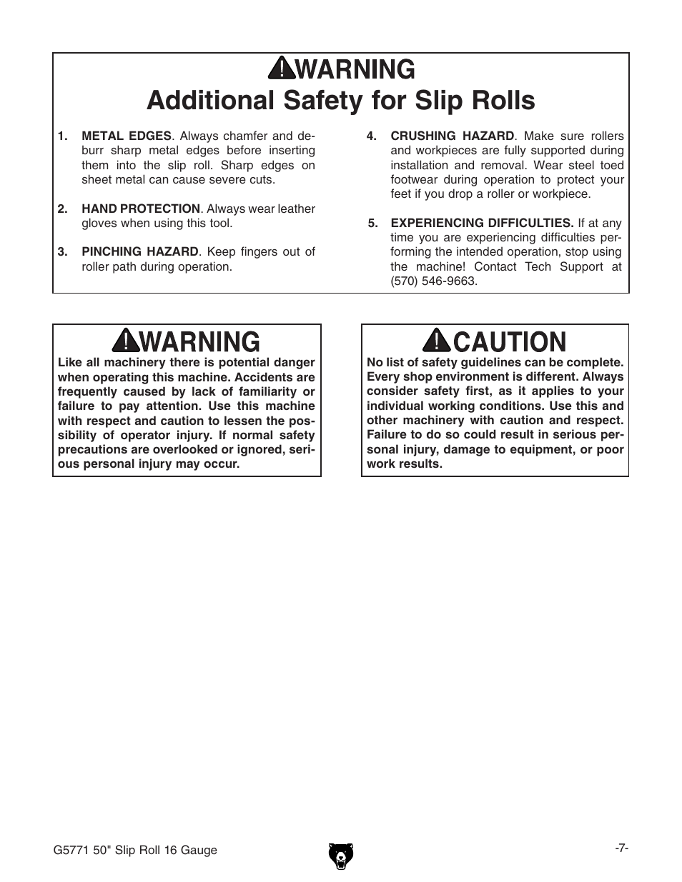 Additional safety for slip rolls | Grizzly Slip Roll 16 Gauge G5771 User Manual | Page 9 / 32