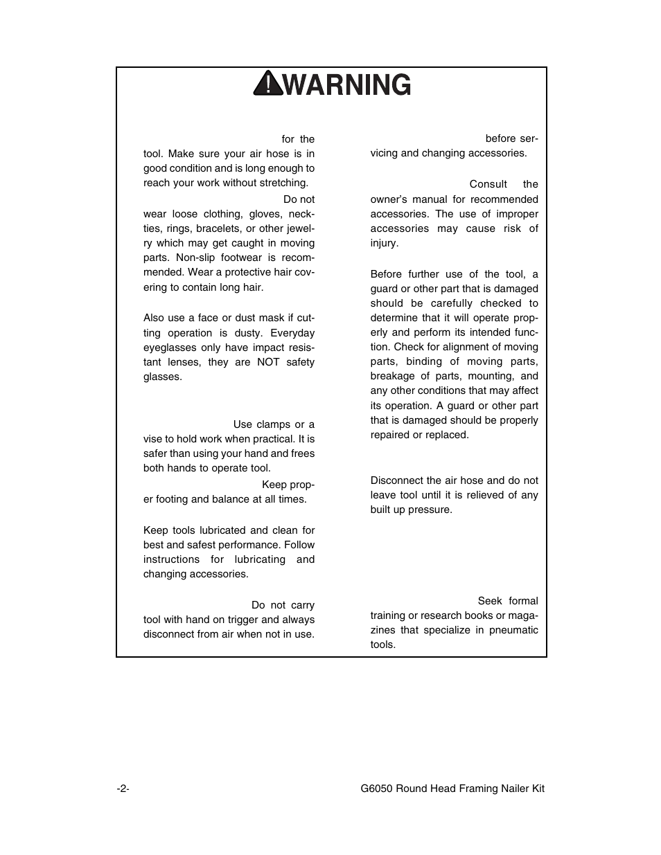 Safety instructions for pneumatic tools | Grizzly G6050 User Manual | Page 3 / 17