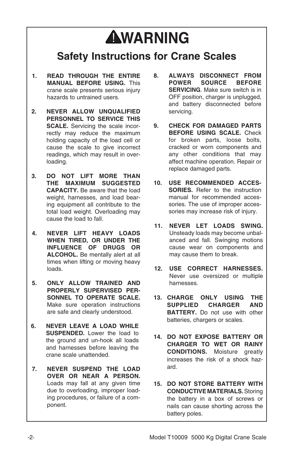 Safety instructions for crane scales | Grizzly T10009 User Manual | Page 3 / 16