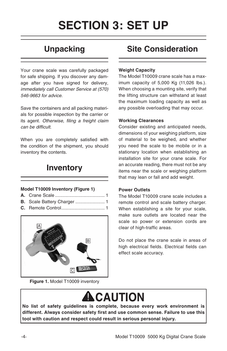 Unpacking, Inventory, Site consideration | Grizzly T10009 User Manual | Page 5 / 16