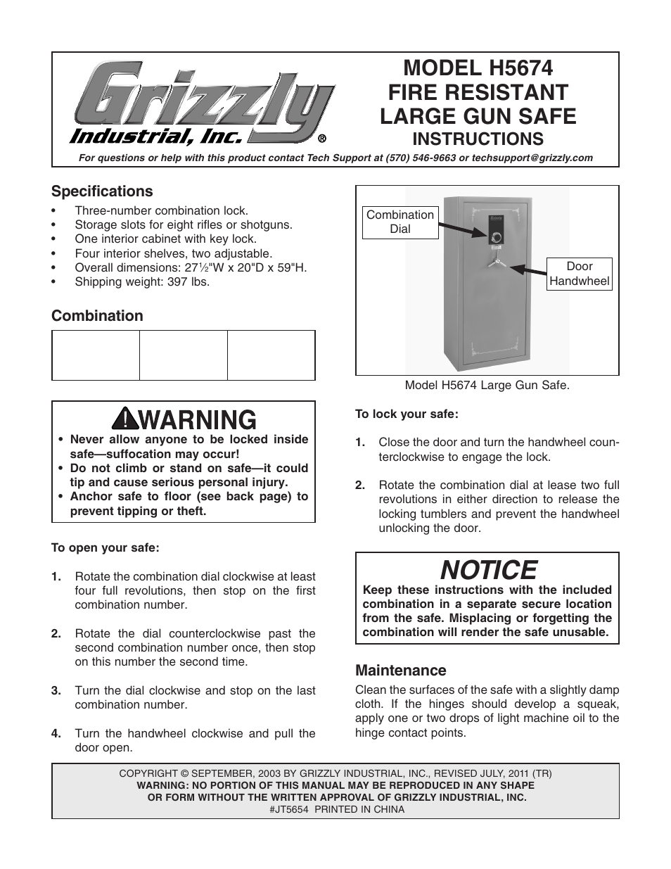Grizzly H5674 User Manual | 2 pages