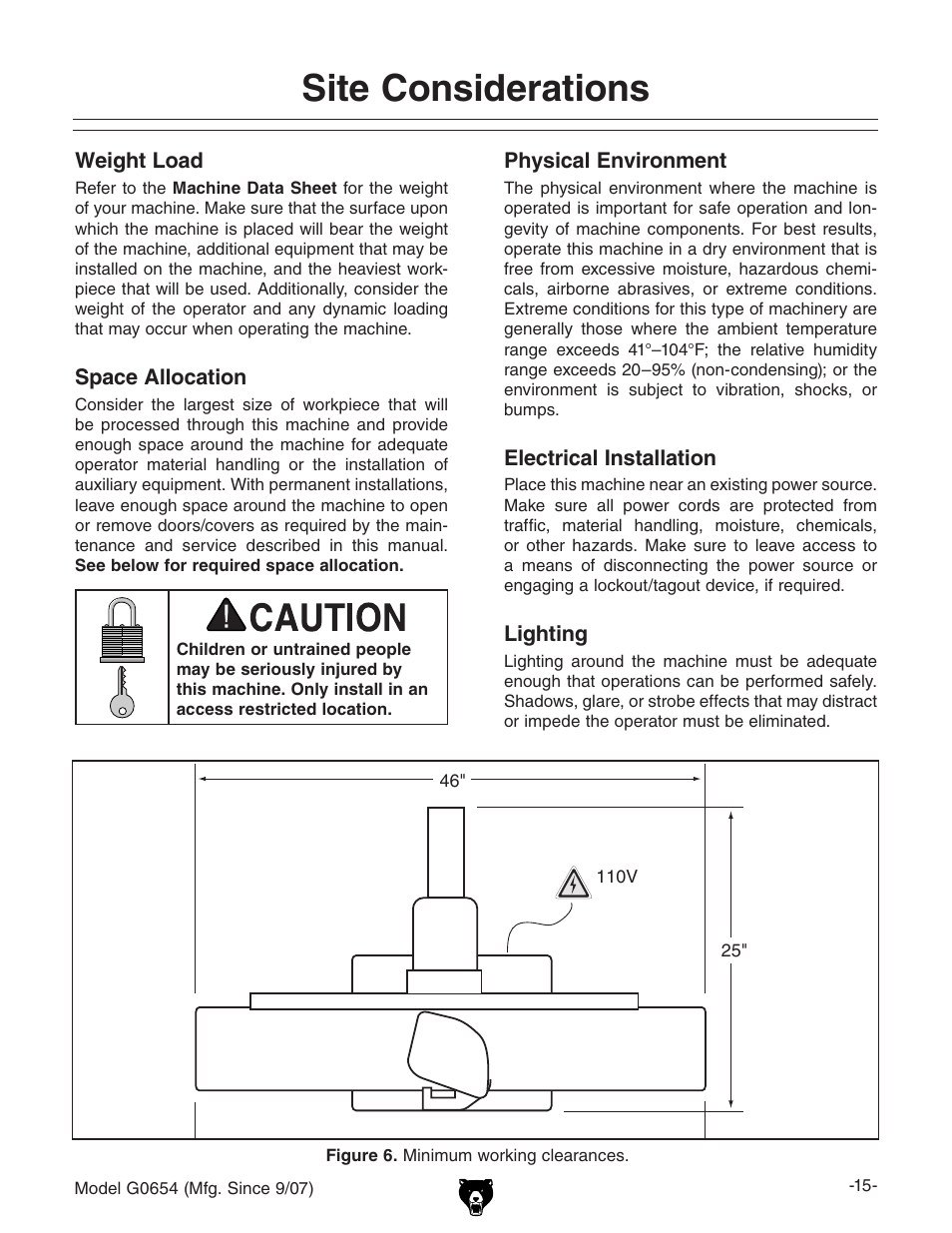 Site considerations | Grizzly G0654 User Manual | Page 17 / 56