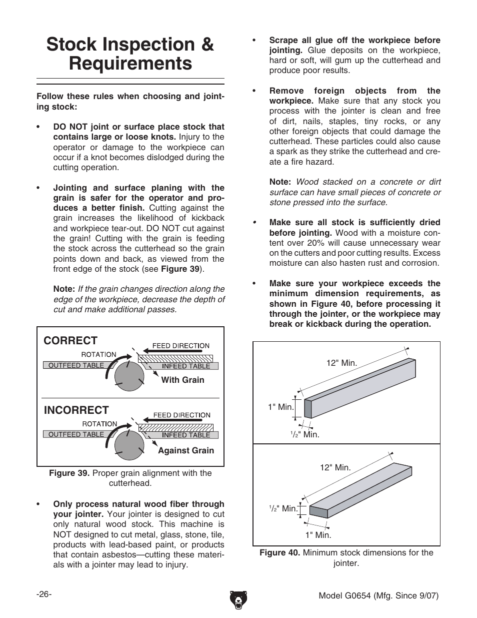 Stock inspection & requirements, Correct incorrect | Grizzly G0654 User Manual | Page 28 / 56