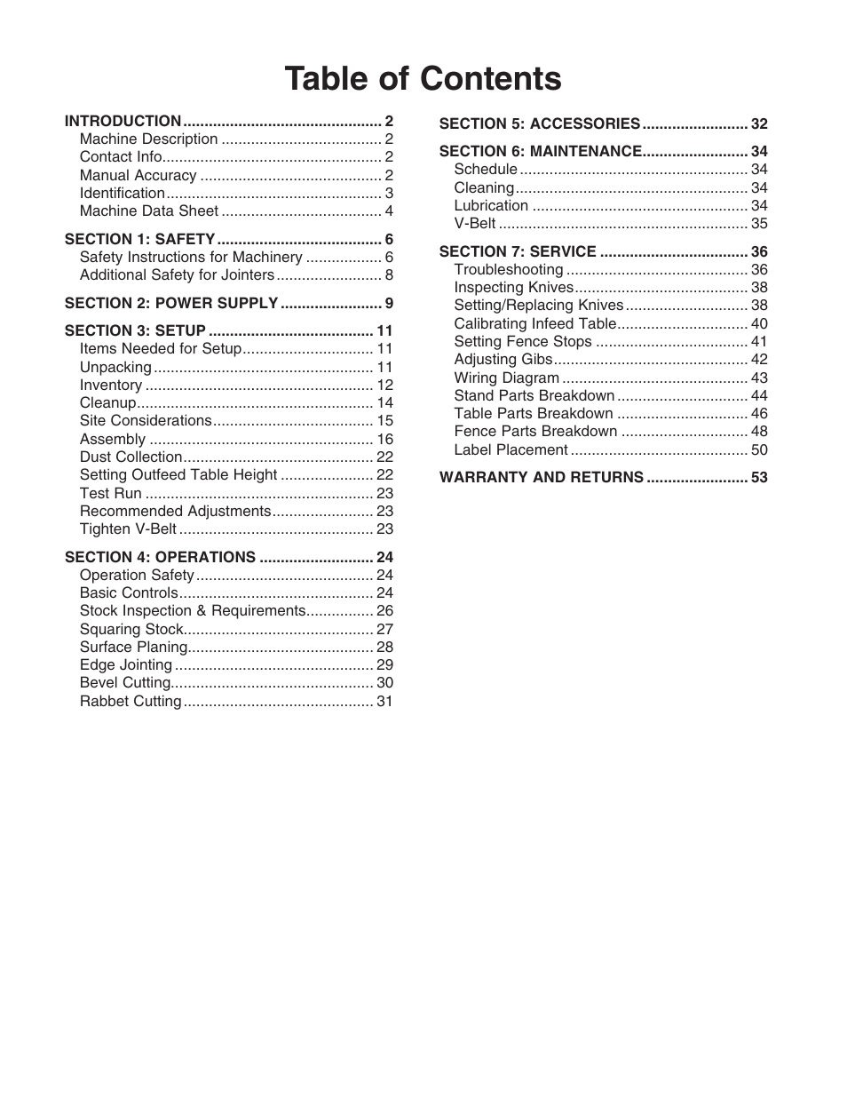 Grizzly G0654 User Manual | Page 3 / 56
