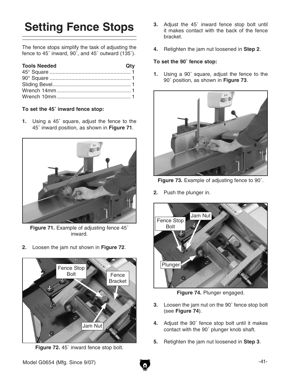 Setting fence stops | Grizzly G0654 User Manual | Page 43 / 56