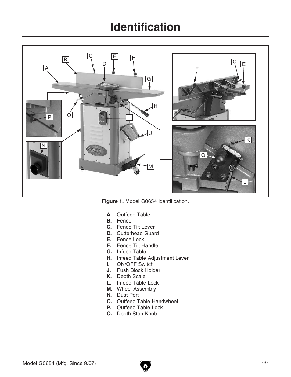 Identification | Grizzly G0654 User Manual | Page 5 / 56