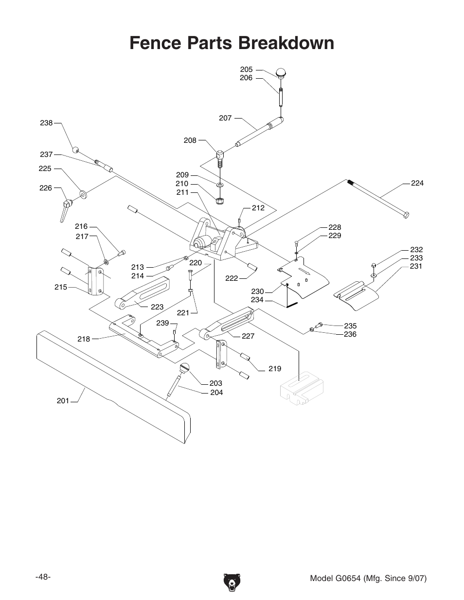 Fence parts breakdown | Grizzly G0654 User Manual | Page 50 / 56