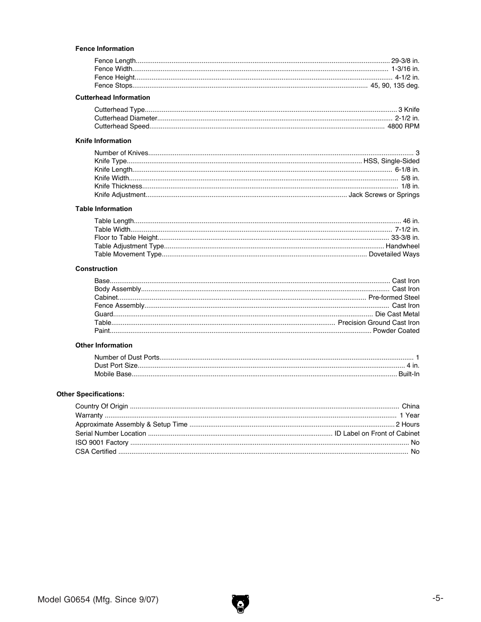 Grizzly G0654 User Manual | Page 7 / 56