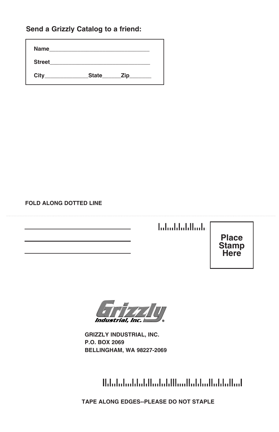 Place stamp here | Grizzly H6156 User Manual | Page 16 / 16