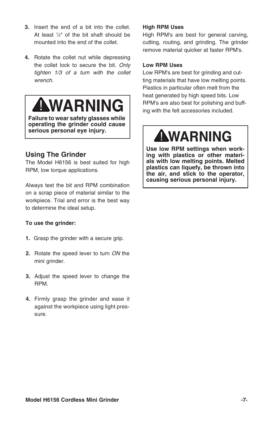 Using the grinder | Grizzly H6156 User Manual | Page 9 / 16