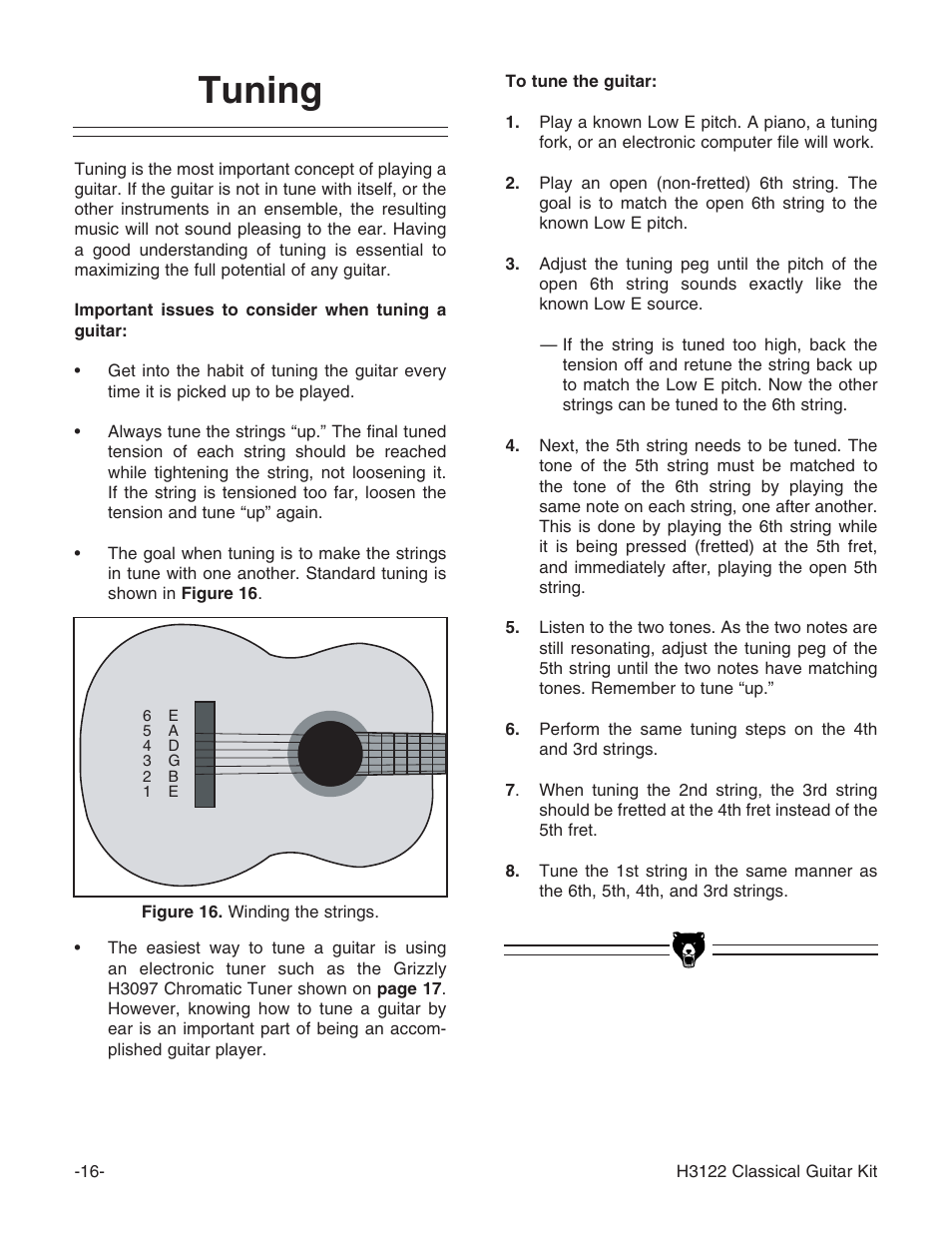 Tuning | Grizzly H3122 User Manual | Page 18 / 24