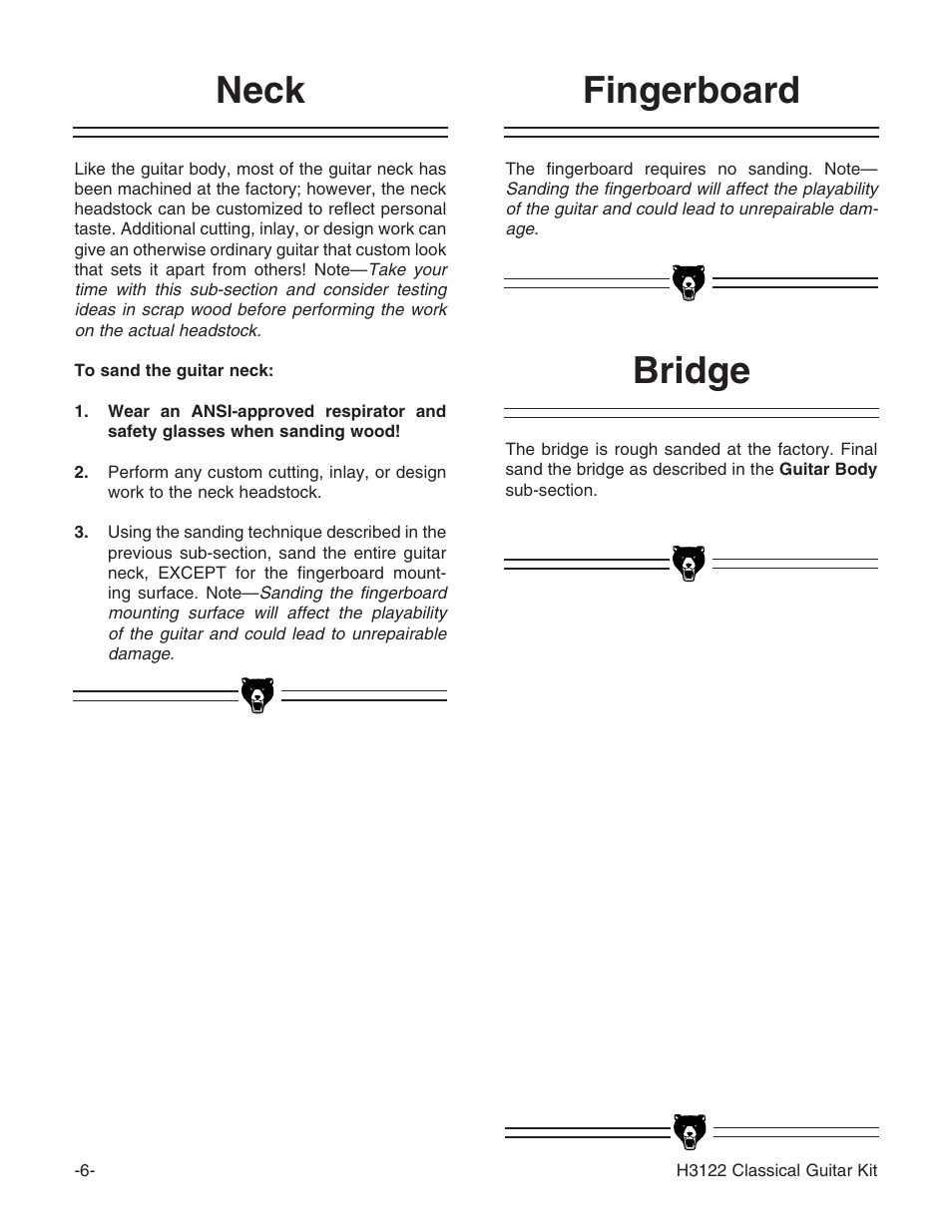 Bridge fingerboard neck | Grizzly H3122 User Manual | Page 8 / 24