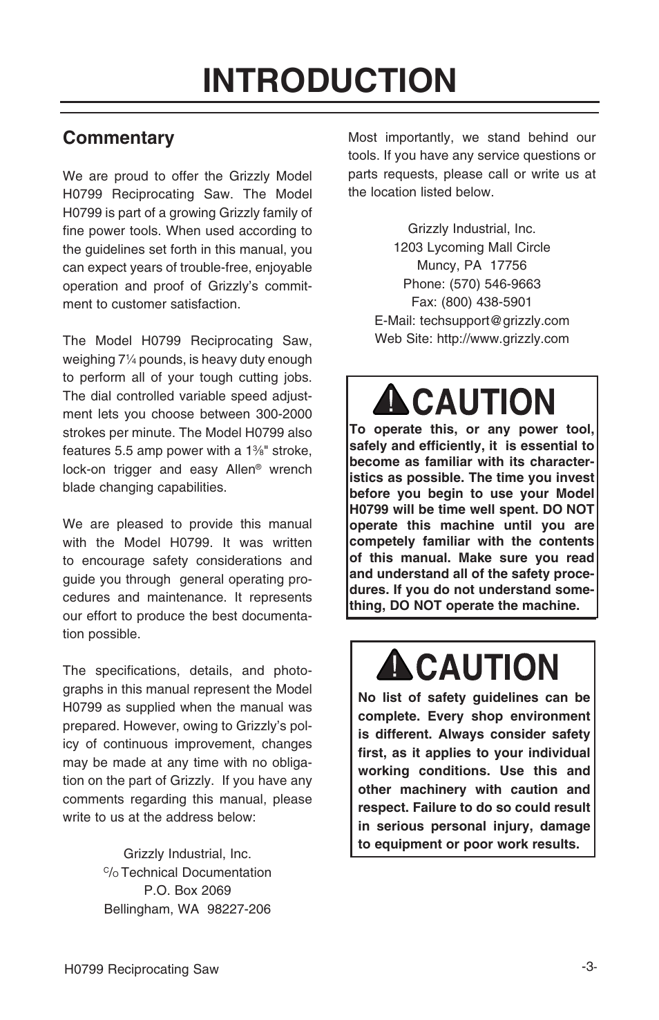 Introduction, Commentary | Grizzly H0799 User Manual | Page 4 / 13