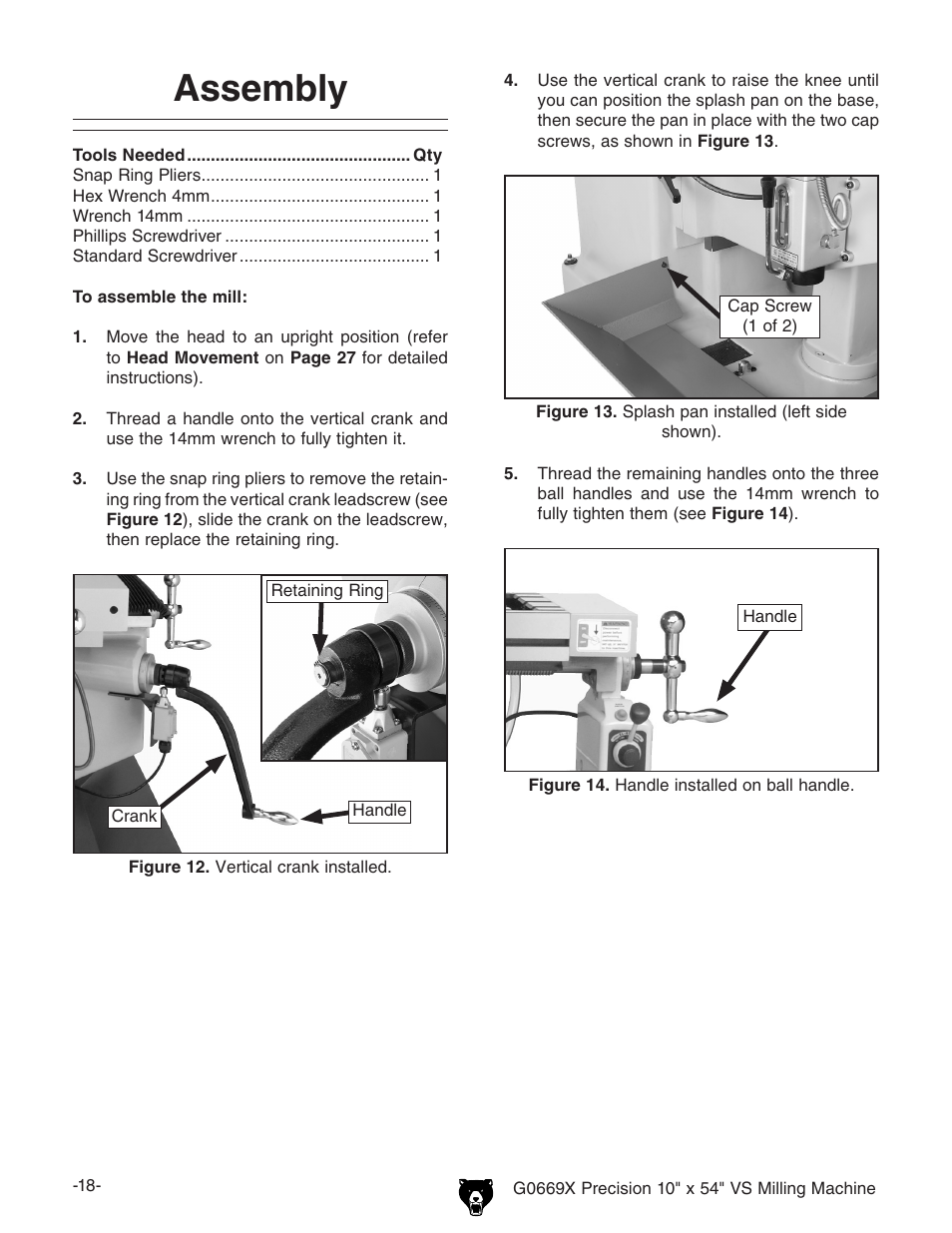 Assembly | Grizzly VS MILLING MACHINE G0669X User Manual | Page 20 / 76